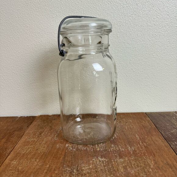 BALL Mason Jar 1933-1962 QUART Jar Bale Locking Glass Lid Embossed - Picture 4 of 9
